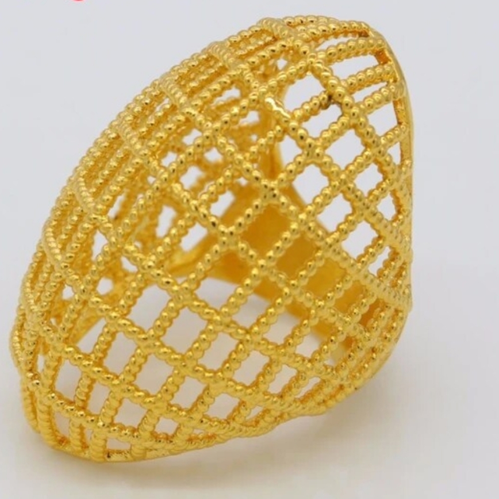 Large Estate Gold Plated Fashion Dome Open Basket Weave Ring - Size 8 New READ⬇️